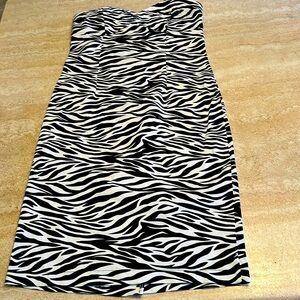 Super cute, zebra, strapless sheath.